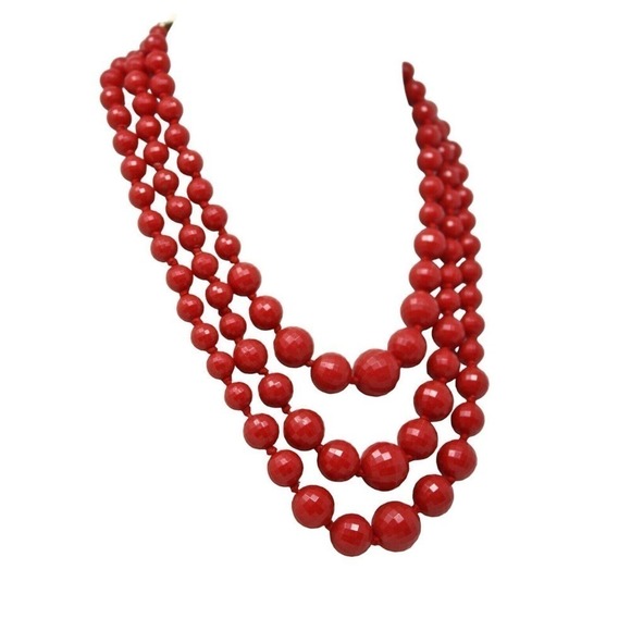Vintage Triple Strand Red Faceted Graduated Beads W Germany 15" Choker - Hey Viv - Picture 3 of 6